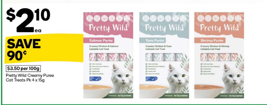 Pretty Wild Creamy Puree Cat Treats Pk 4 x 15g