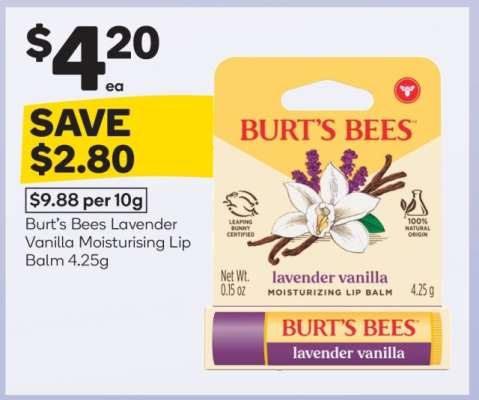 Burt's Bees Lavender Vanilla Moisturising Lip Balm 4.25g