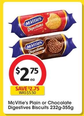 McVitie's Plain or Chocolate Digestives Biscuits 232g-355g