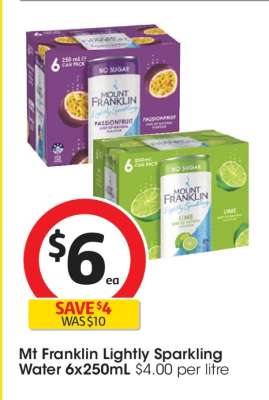 Mt Franklin Lightly Sparkling Water 6x250mL
