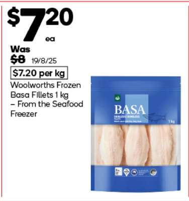 Woolworths Frozen Basa Fillets 1 kg