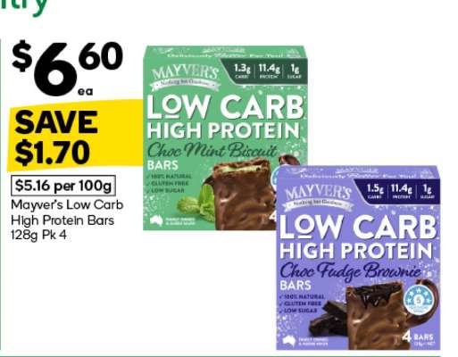 Mayver’s Low Carb High Protein Bars 128g Pk 4