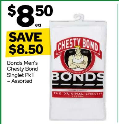 Bonds Men's Chesty Bond Singlet Pk1 – Assorted