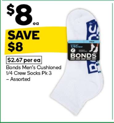 Bonds Men's Cushioned 1/4 Crew Socks Pk 3 – Assorted