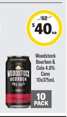 Woodstock Bourbon & Cola 4.8% Cans 10x375mL