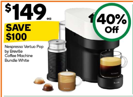 Nespresso Vertuo Pop by Breville Coffee Machine Bundle White