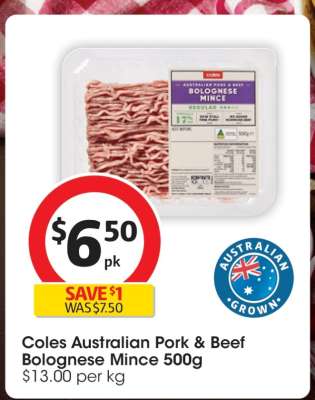 Coles Australian Pork & Beef Bolognese Mince 500g