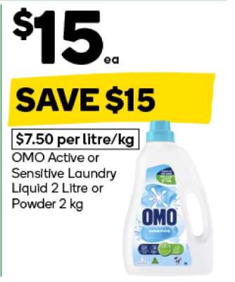 OMO Active or Sensitive Laundry Liquid 2 Litre or Powder 2 kg