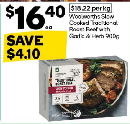 Woolworths Slow Cooked Traditional Roast Beef with Garlic & Herb 900g