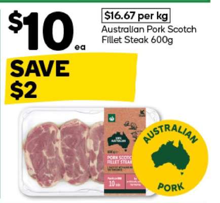 Australian Pork Scotch Fillet Steak 600g