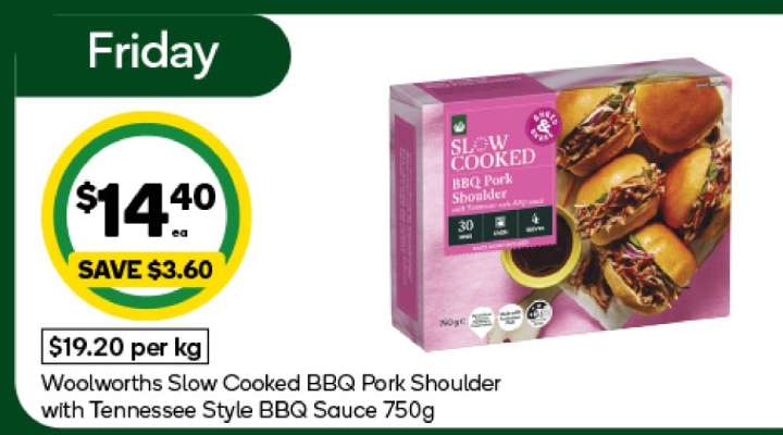 Woolworths Slow Cooked BBQ Pork Shoulder with Tennessee Style BBQ Sauce 750g