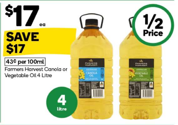 Farmers Harvest Canola or Vegetable Oil 4 Litre