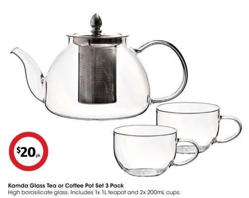 Kamda Glass Tea or Coffee Pot Set 3 Pack