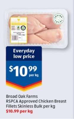 Broad Oak Farms RSPCA Approved Chicken Breast Fillets Skinless Bulk per kg