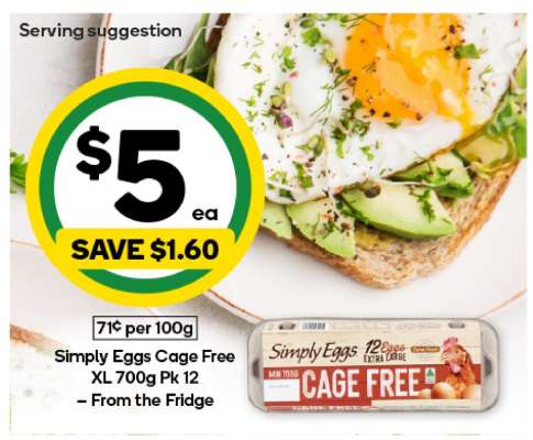 Simply Eggs Cage Free XL 700g Pk 12