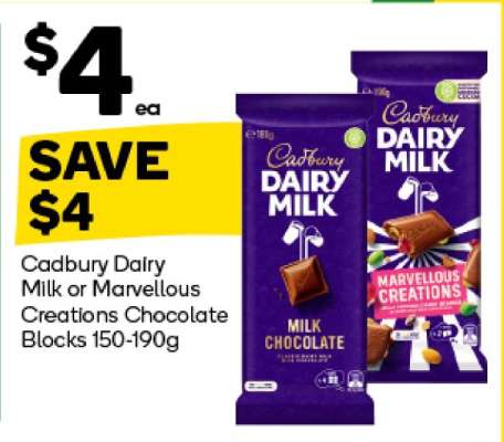 Cadbury Dairy Milk or Marvellous Creations Chocolate Blocks 150-190g
