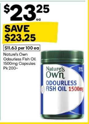 Nature’s Own Odourless Fish Oil 1500mg Capsules Pk 200