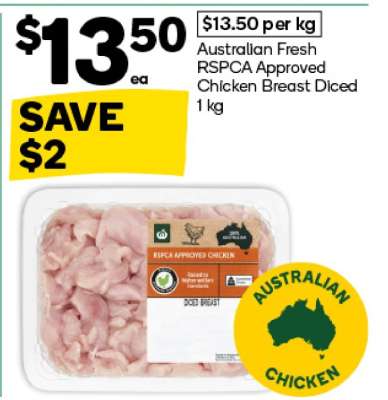 Australian Fresh RSPCA Approved Chicken Breast Diced 1 kg