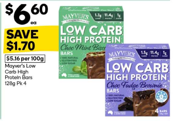 Mayver’s Low Carb High Protein Bars 128g Pk 4