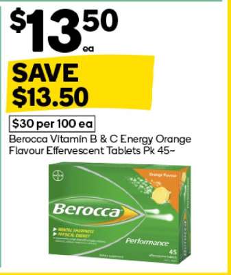 Berocca Vitamin B & C Energy Orange Flavour Effervescent Tablets Pk 45