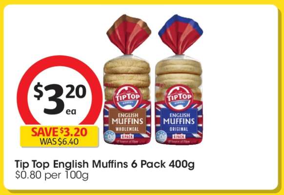 Tip Top English Muffins 6 Pack 400g
