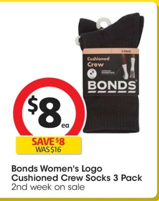 Bonds Women's Logo Cushioned Crew Socks 3 Pack