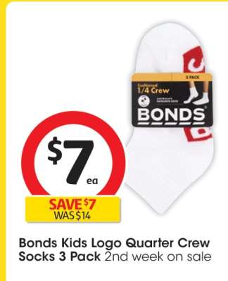 Bonds Kids Logo Quarter Crew Socks 3 Pack