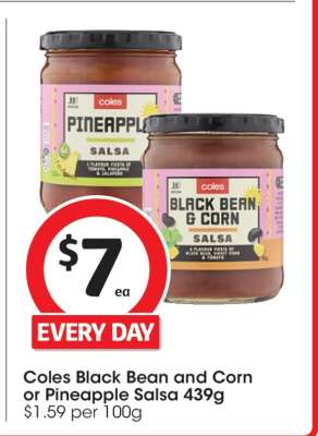 Coles Black Bean and Corn or Pineapple Salsa 439g