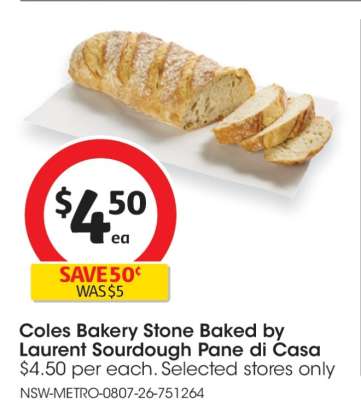 Coles Bakery Stone Baked by Laurent Sourdough Pane di Casa