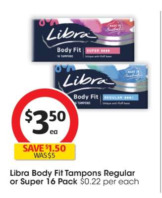 Libra Body Fit Tampons Regular or Super 16 Pack