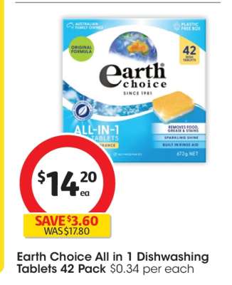 Earth Choice All In 1 Dishwashing Tablets 42 Pack