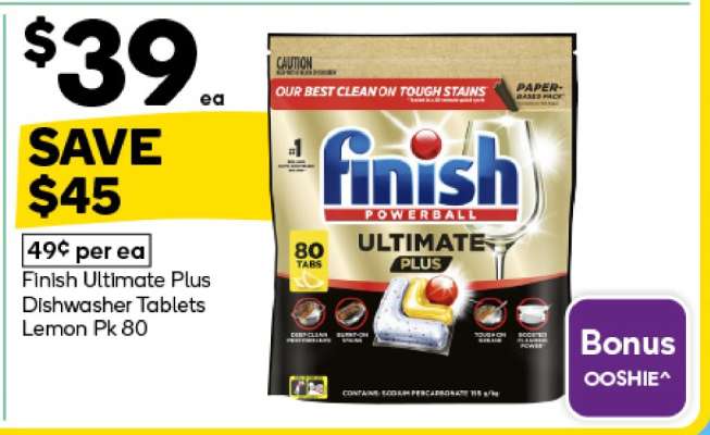 Finish Ultimate Plus Dishwasher Tablets Lemon Pk 80