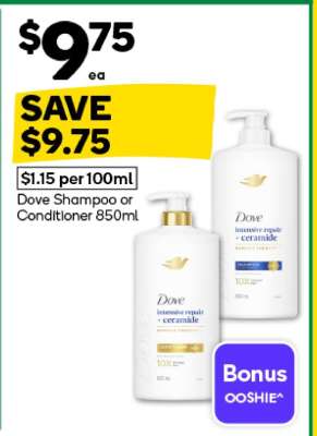 Dove Shampoo or Conditioner 850mL