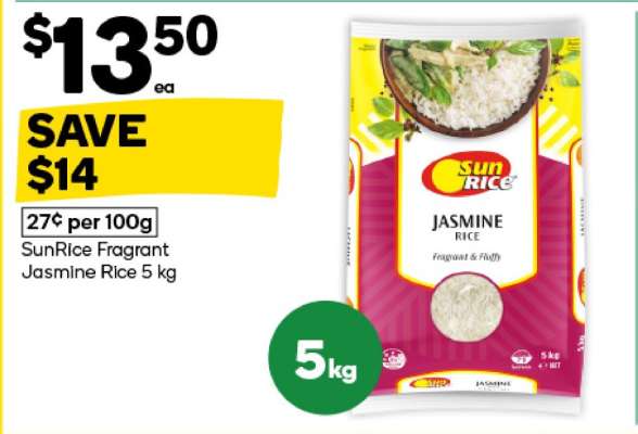 SunRice Fragrant Jasmine Rice 5 kg