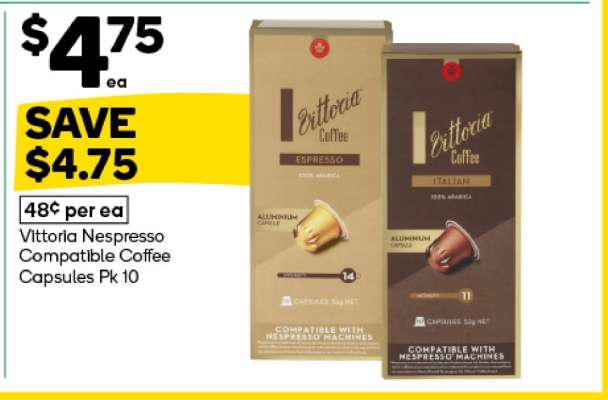 Vittoria Nespresso Compatible Coffee Capsules Pk 10