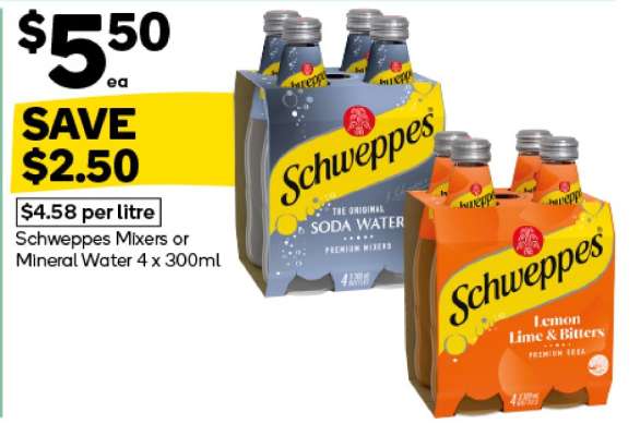 Schweppes Mixers or Mineral Water 4 x 300ml