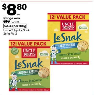 Uncle Tobys Le Snak 264g Pk 12