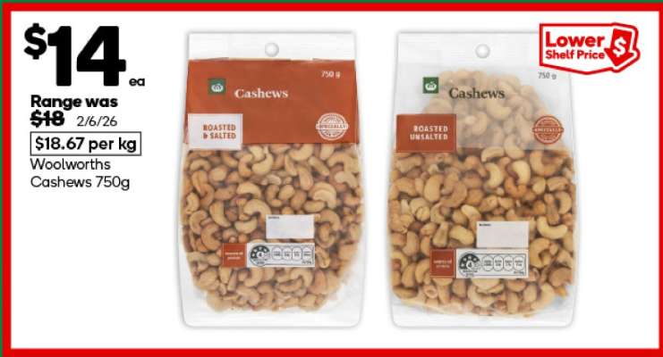 Woolworths Cashews 750g
