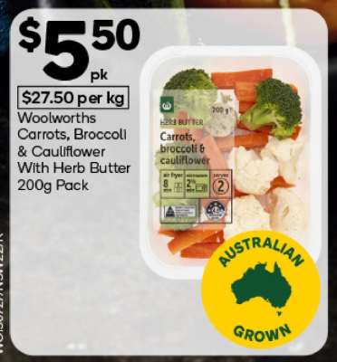 Woolworths Carrots, Broccoli & Cauliflower With Herb Butter 200g Pack
