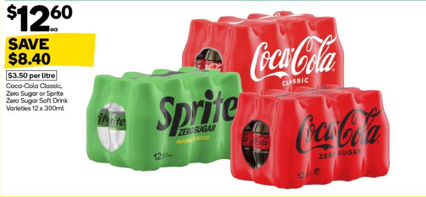 Coca-Cola Classic, Zero Sugar or Sprite Zero Sugar Soft Drink Varieties 12 x 300ml