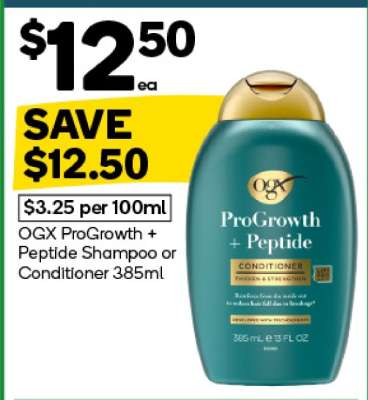 OGX ProGrowth + Peptide Shampoo or Conditioner 385ml