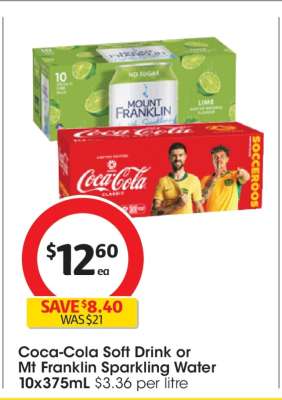 Coca-Cola Soft Drink or Mt Franklin Sparkling Water