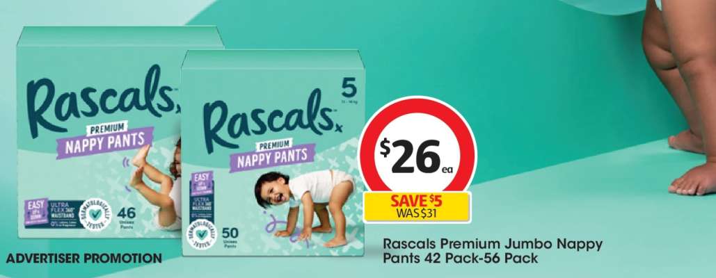 Rascals Premium Jumbo Nappy Pants 42 Pack-56 Pack