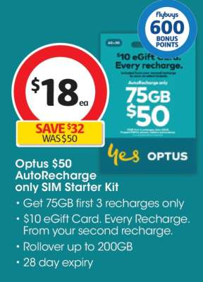 Optus $50 AutoRecharge only SIM Starter Kit