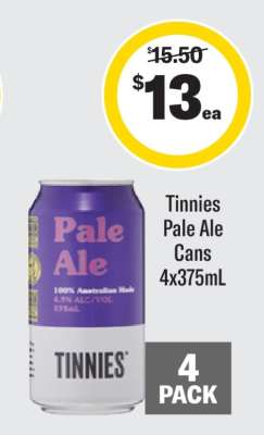 Tinnies Pale Ale Cans 4x375mL