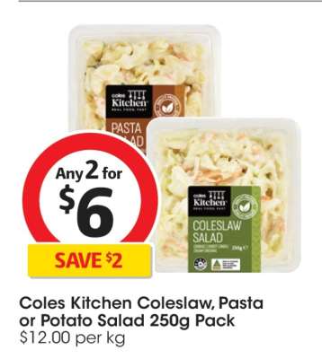 Coles Kitchen Coleslaw, Pasta or Potato Salad 250g Pack