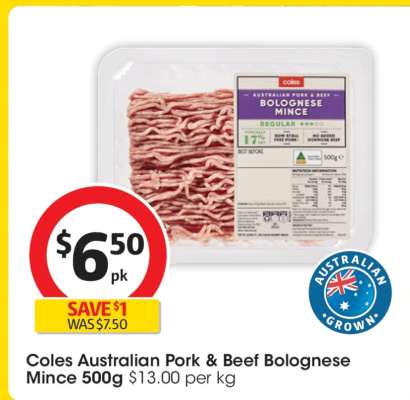 Coles Australian Pork & Beef Bolognese Mince 500g