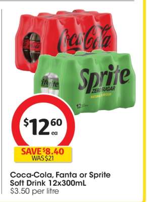 Coca-Cola, Fanta or Sprite Soft Drink 12x300mL