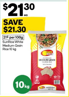 SunRice White Medium Grain Rice 10 kg