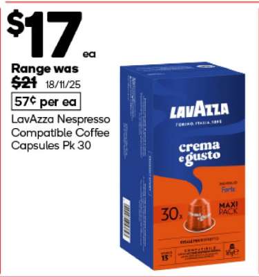 LavAzza Nespresso Compatible Coffee Capsules Pk 30